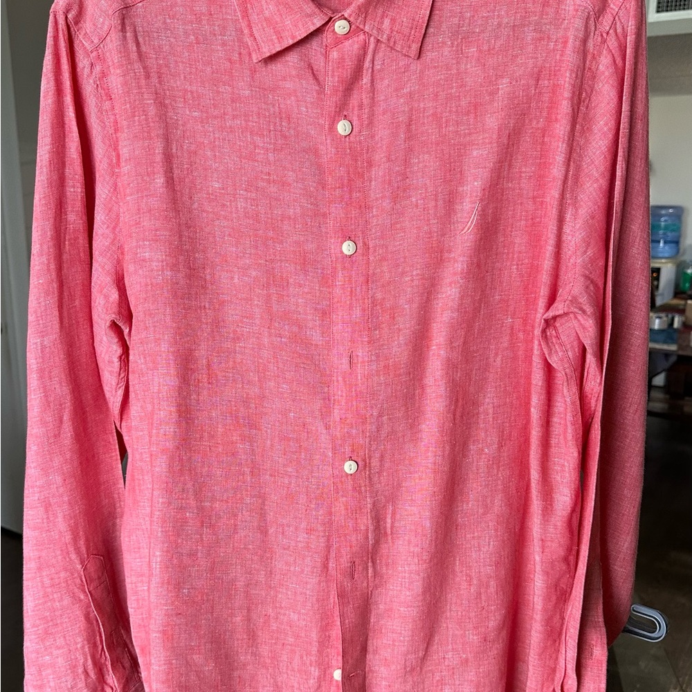 Nautica Pink Casual Button Down Shirt Classic Collar